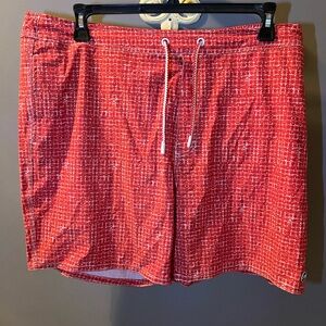 johnnie-O Red Patterned Swim Board Shorts